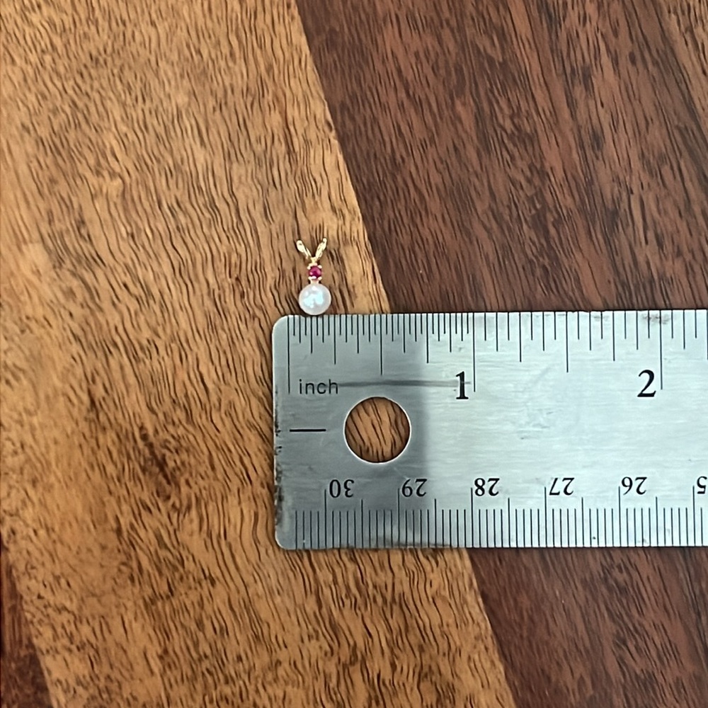 Sweet Dainty Ruby and Pearl Pendant - Picture 3 of 4